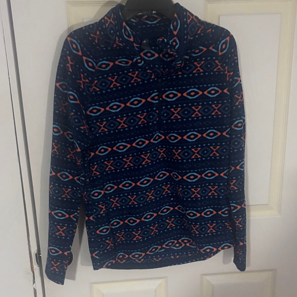 ZeroXposur Blue and Orange Patterned Sweatshirt Fleece
